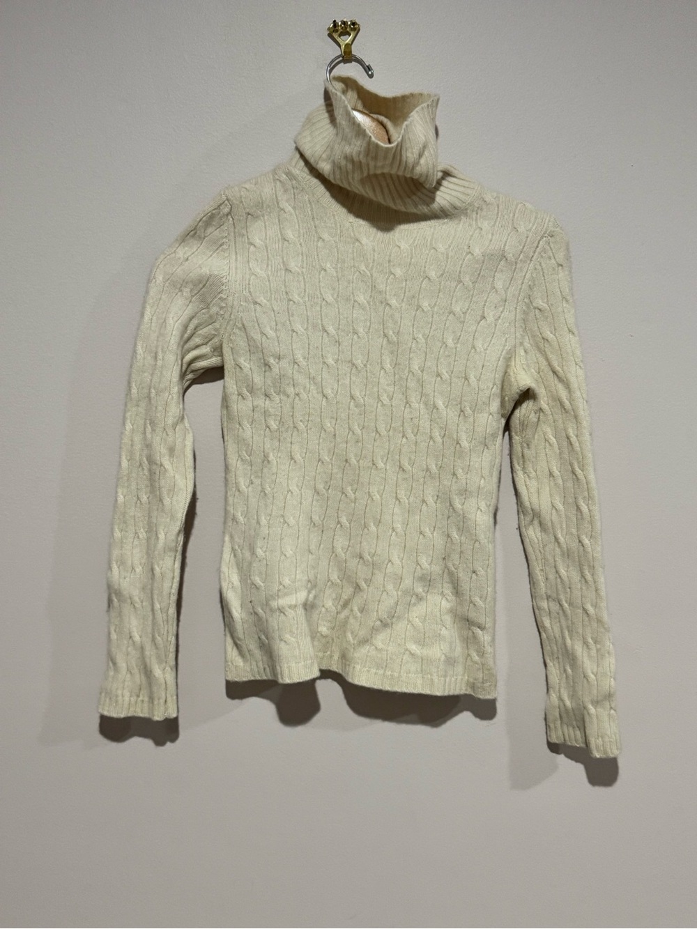 Lord & Taylor Womens Ivory Cashmere Cable Knit Turtleneck Sweater Sz S